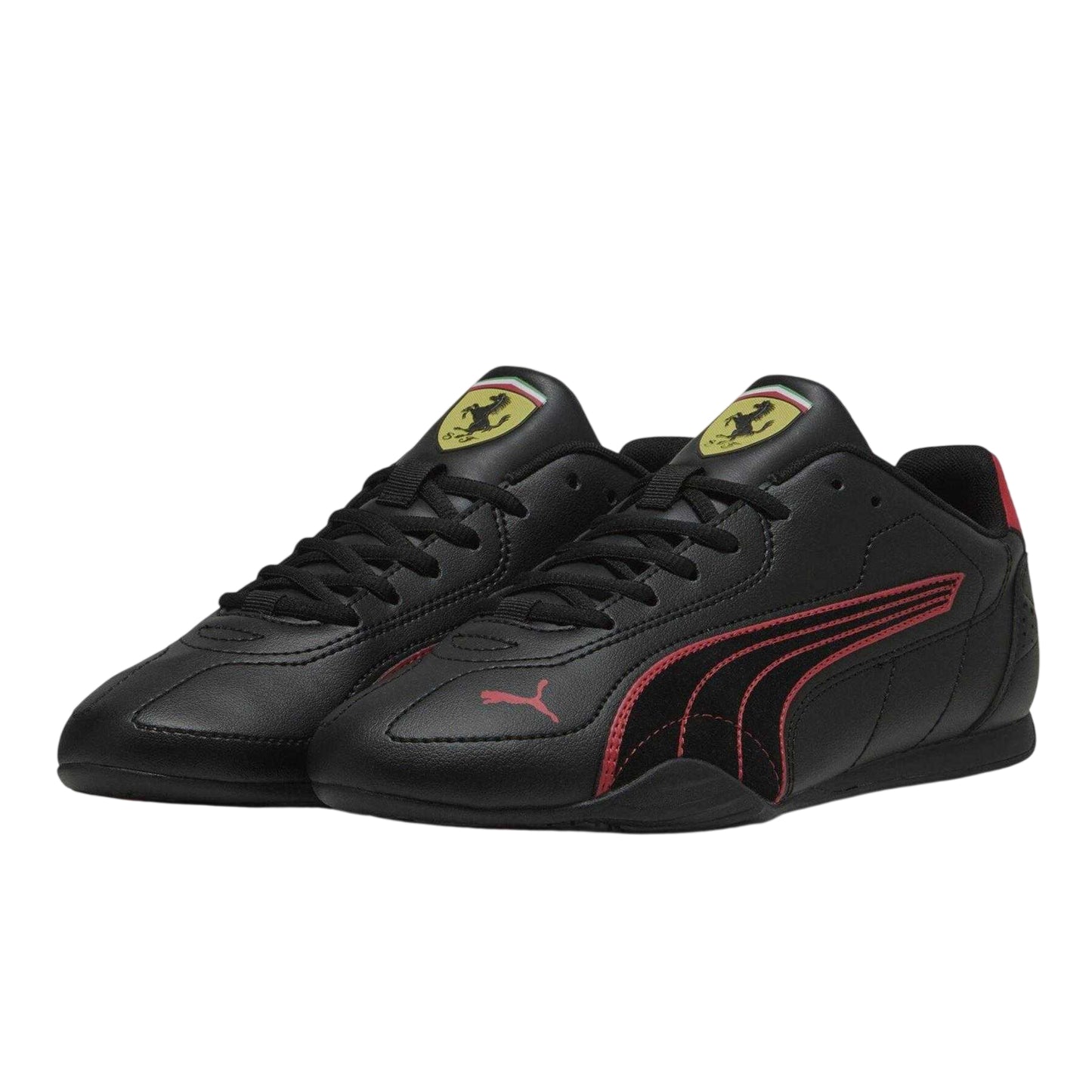 Black-Red - Close up - Puma Mens Catch Ferrari Suede Trainers