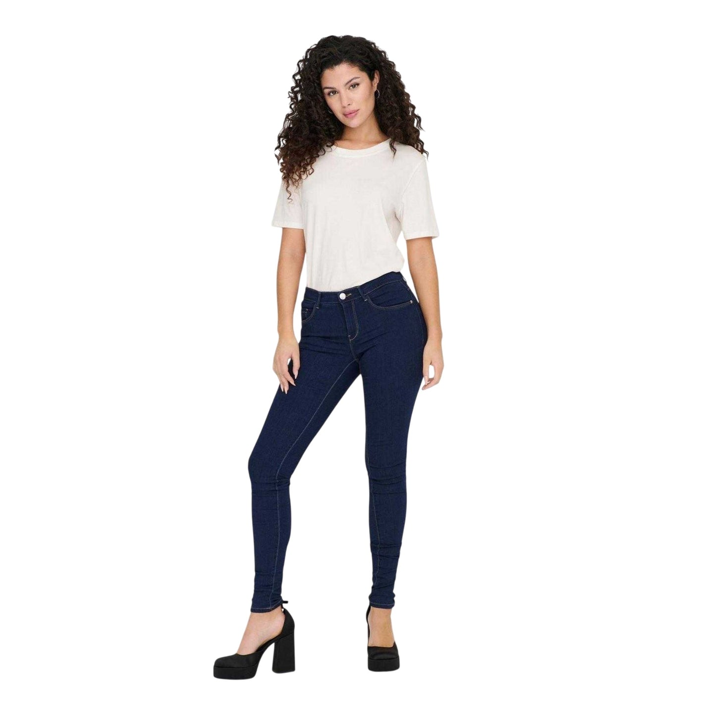 Dark Blue - Side - Only Womens-Ladies Skinny Jeans