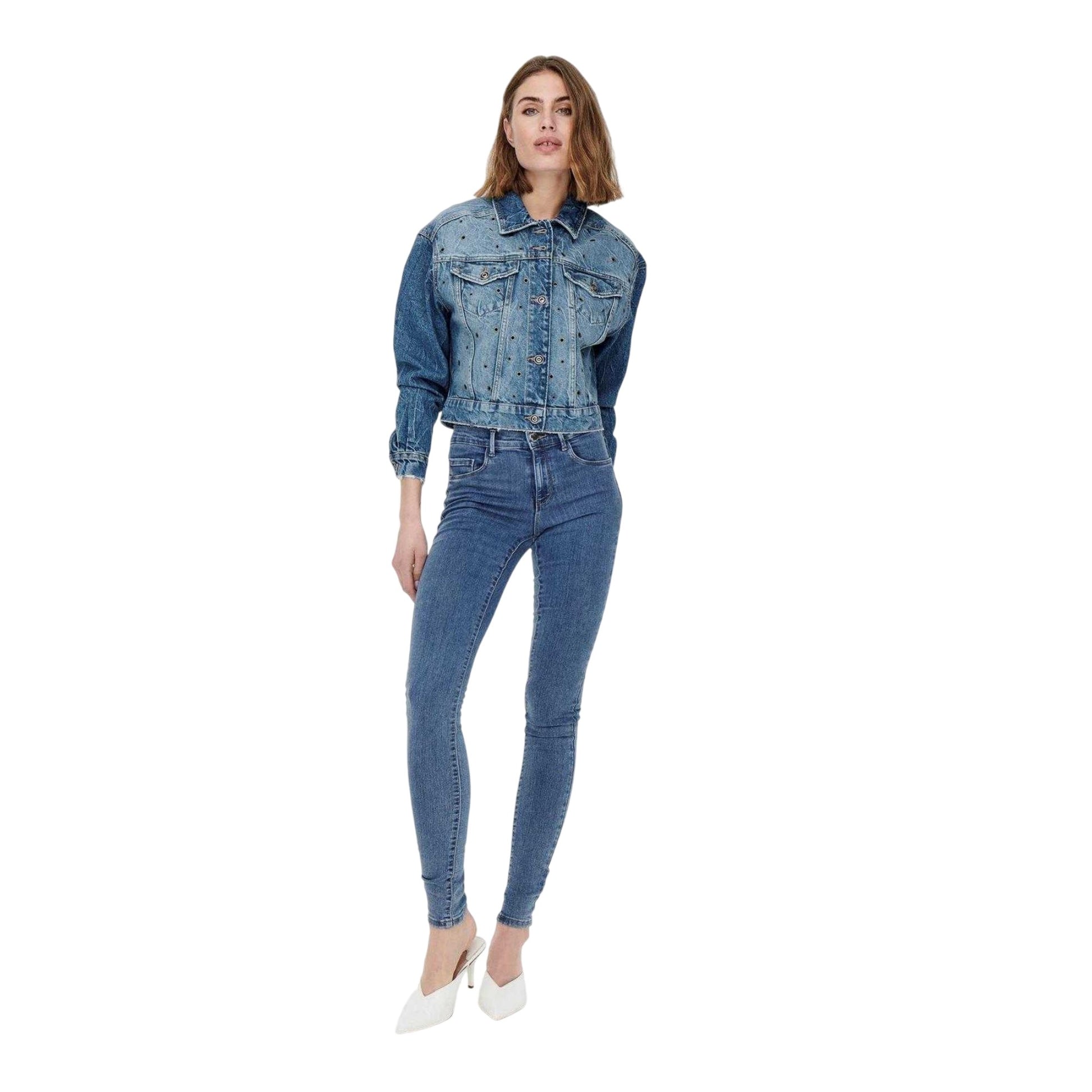 Medium Blue - Side - Only Womens-Ladies Skinny Jeans