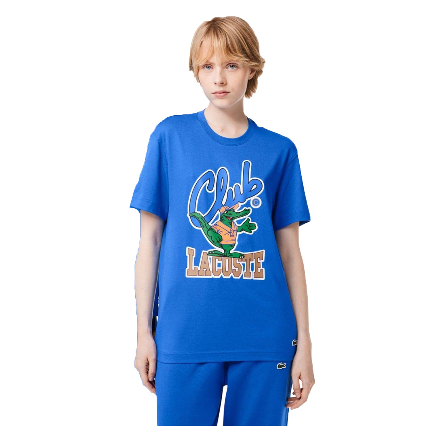 Blue - Side - Lacoste Unisex Adult Signature Relaxed Fit T-Shirt
