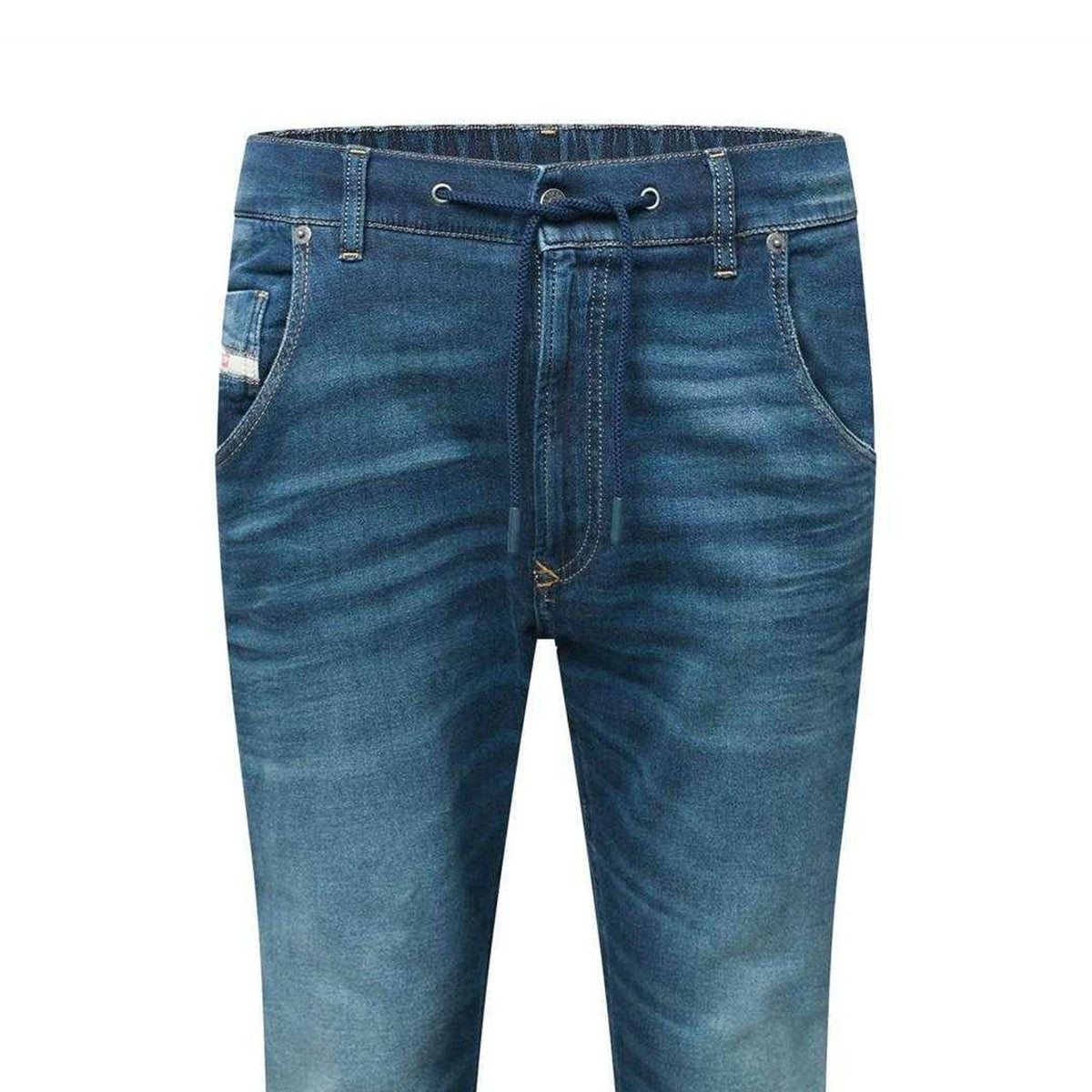 Blue Denim - Side - Diesel Mens Krooley-E-NE Faded Tapered Jeans