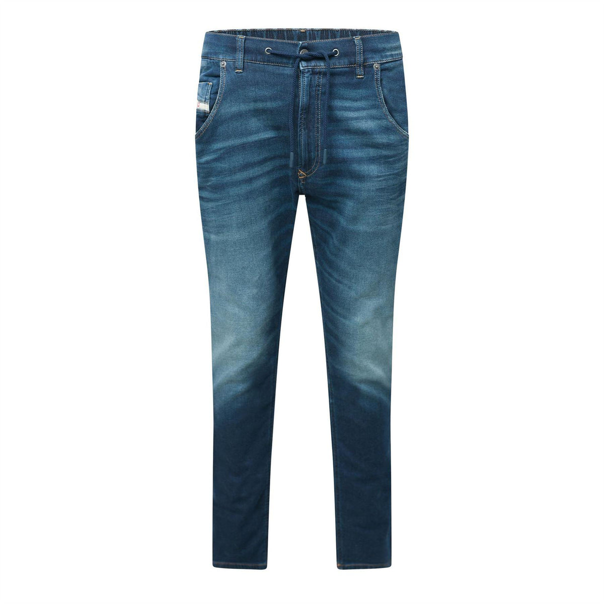 Blue Denim - Front - Diesel Mens Krooley-E-NE Faded Tapered Jeans