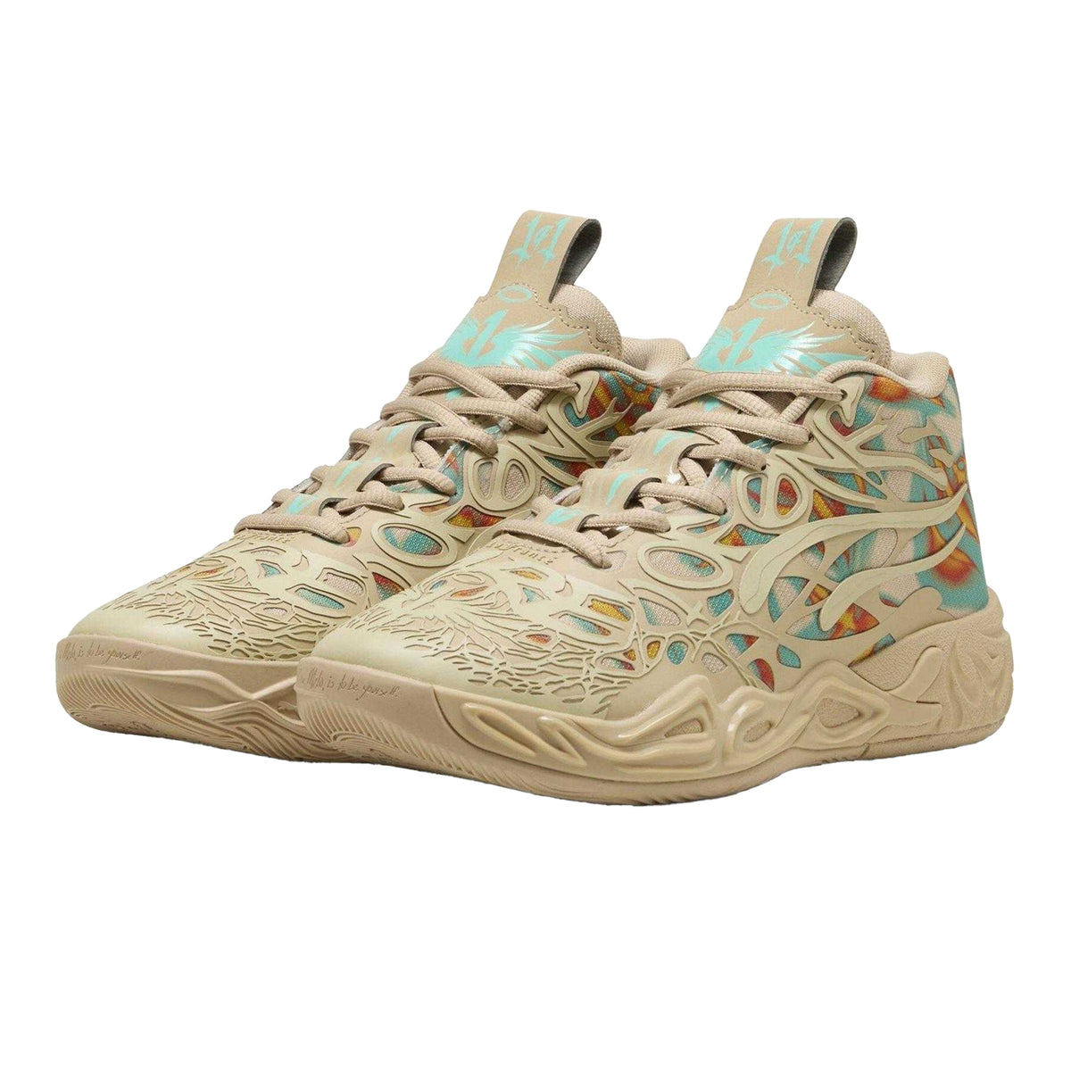 Light Sand-Aquatic - Close up - Puma Childrens-Kids LaMelo Ball Cut Out Basketball Trainers