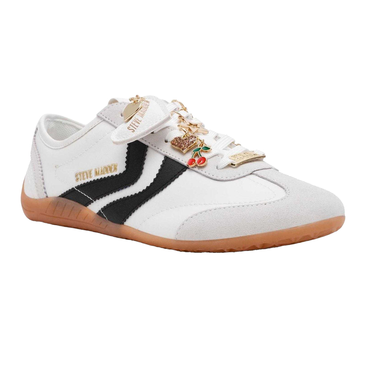 White-Black - Side - Steve Madden Womens-Ladies Bassett Suede Trainers