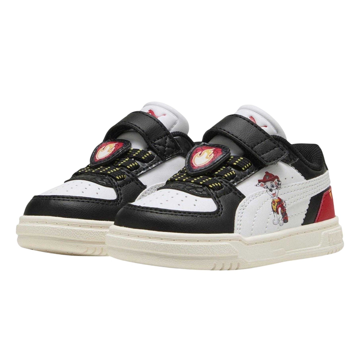 Black-White-Red - Pack Shot - Puma Childrens-Kids Caven III Paw Patrol Trainers