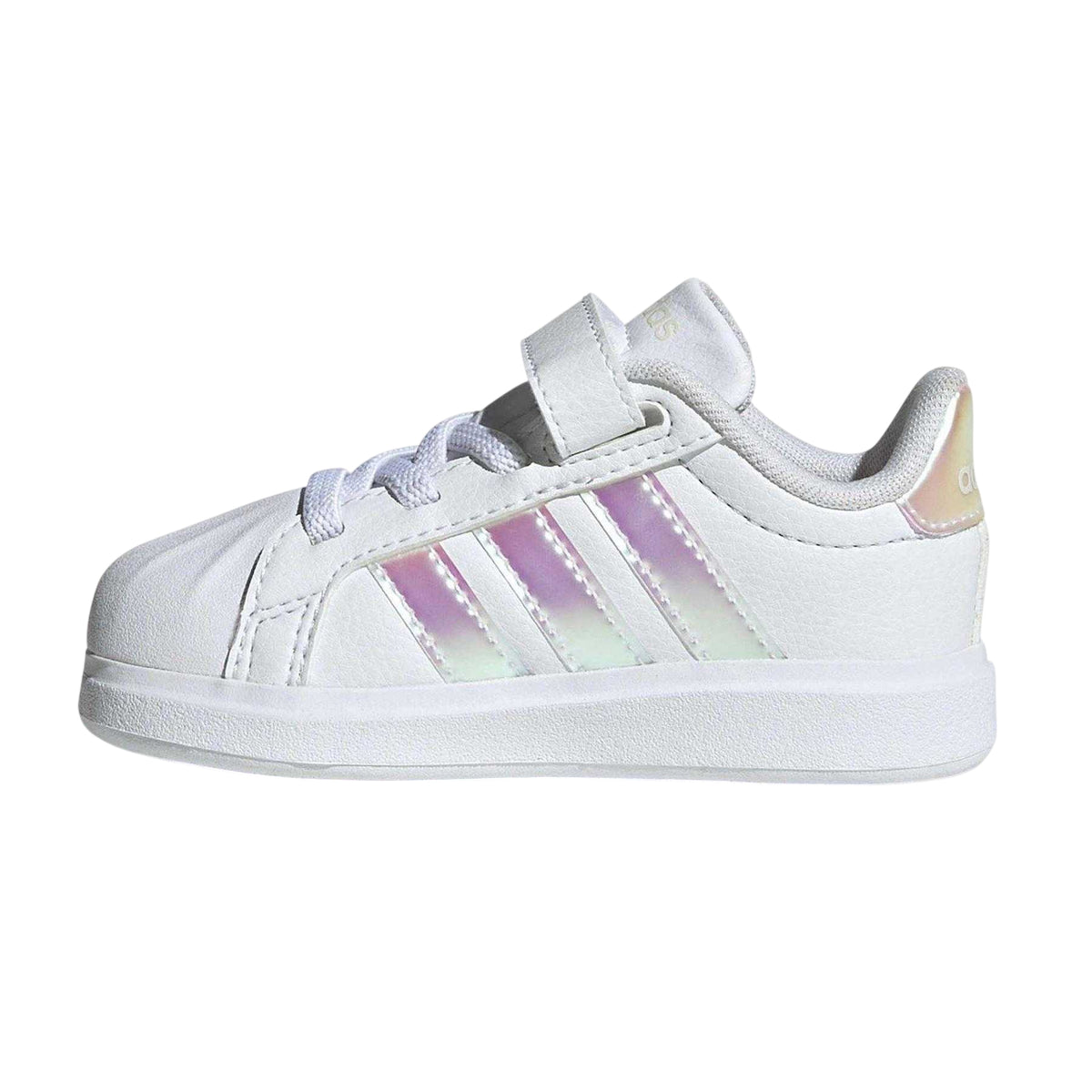 White-Iridescent - Side - Adidas Childrens-Kids Grand Court Iridescent Trainers