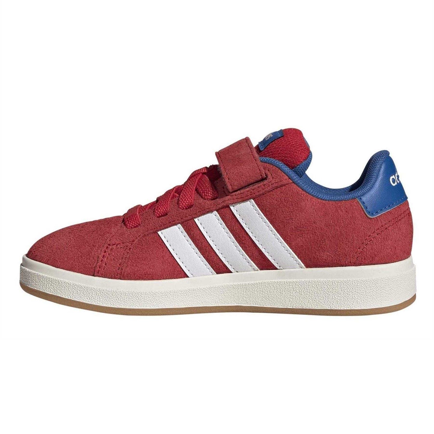 Ruby Red - Side - Adidas Childrens-Kids Grand Court Leather Flat Trainers