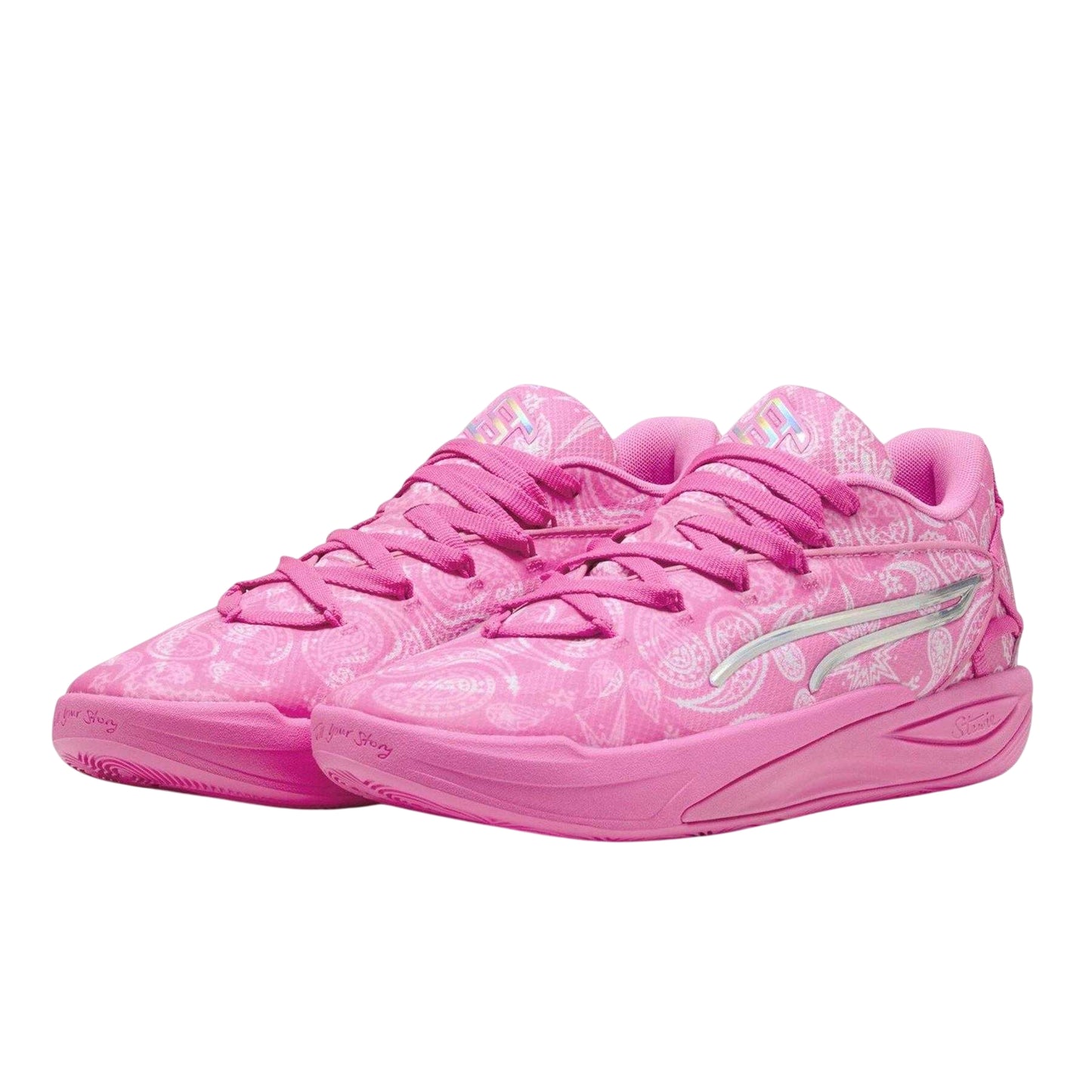 Pink-White - Pack Shot - Puma Childrens-Kids Stewie 4 St4rz Basketball Shoes