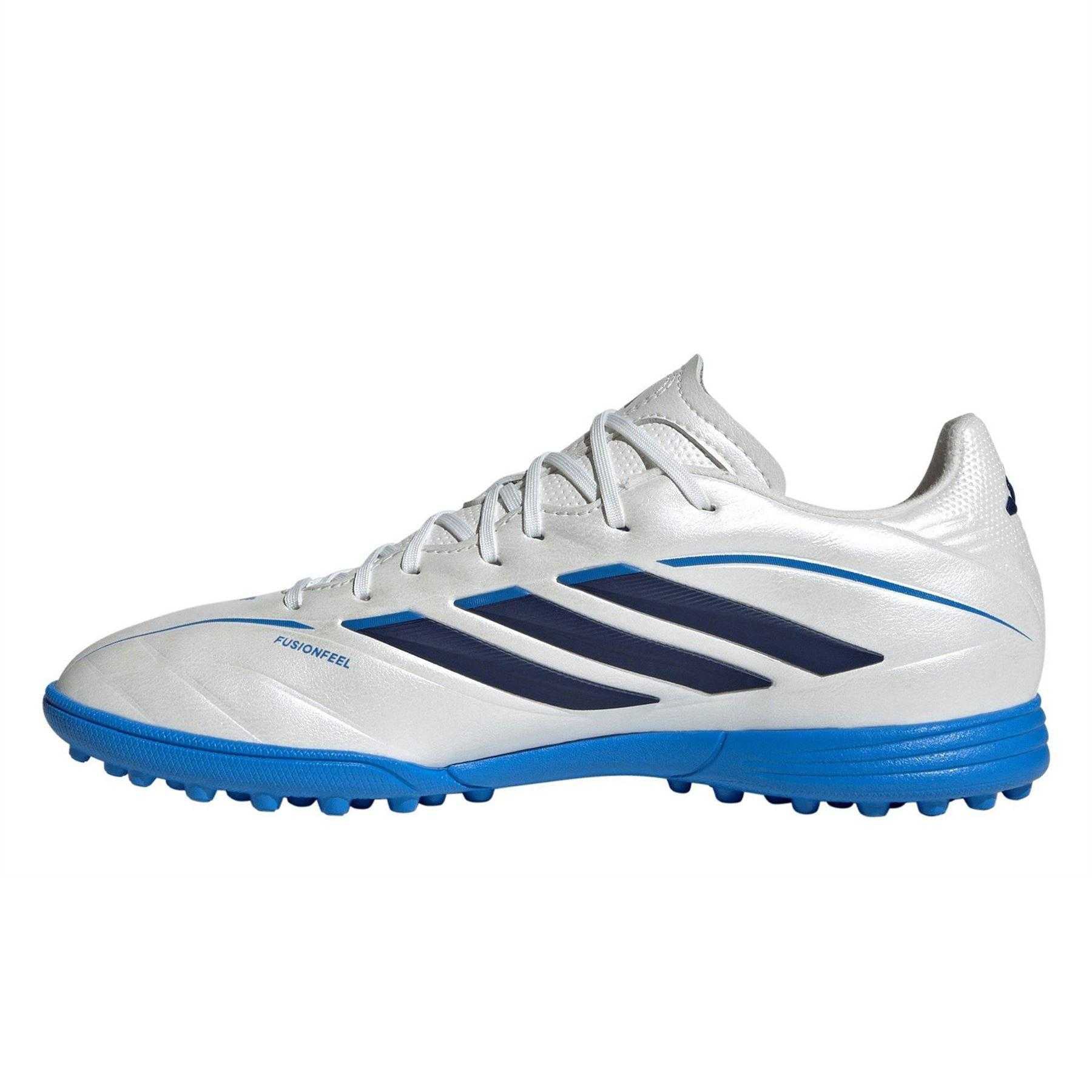 White-Black-Blue - Side - Adidas Childrens-Kids Copa Pure IV League Leather Turf Training Football Boots