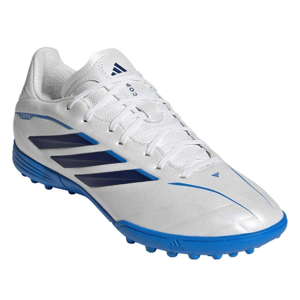 White-Black-Blue - Pack Shot - Adidas Childrens-Kids Copa Pure IV League Leather Turf Training Football Boots
