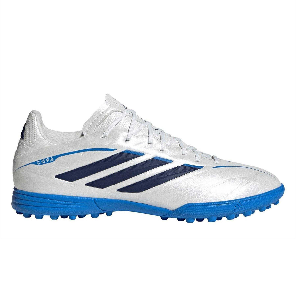 White-Black-Blue - Front - Adidas Childrens-Kids Copa Pure IV League Leather Turf Training Football Boots