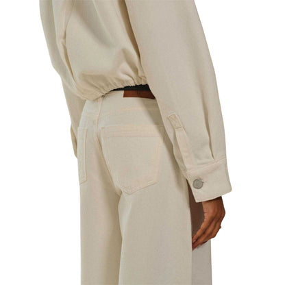 Ecru - Side - Couture Club Womens-Ladies Wide Leg Barrel Jeans