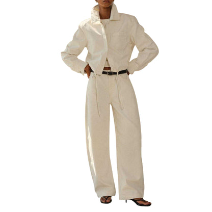 Ecru - Pack Shot - Couture Club Womens-Ladies Wide Leg Barrel Jeans