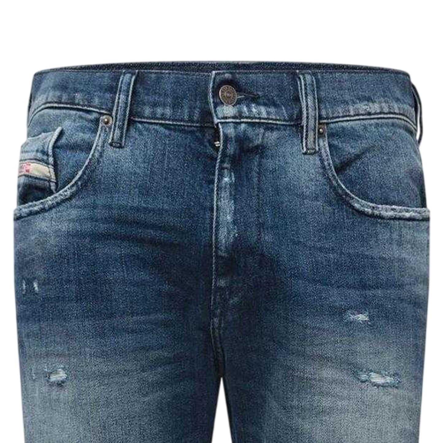 Blue Denim - Side - Diesel Mens 2019 D-Strukt Denim Distressed Jeans