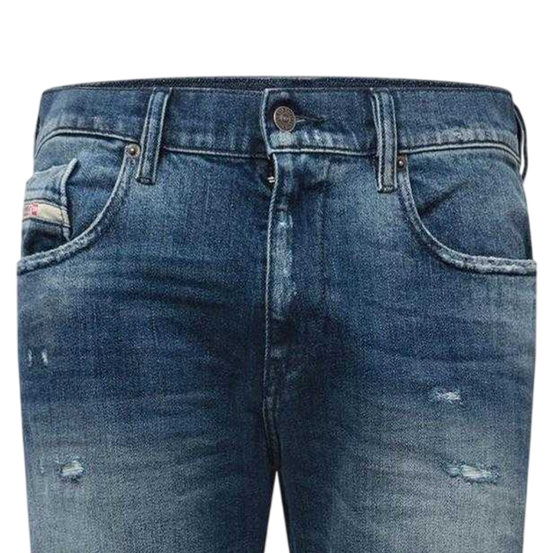 Blue Denim - Side - Diesel Mens 2019 D-Strukt Denim Distressed Jeans