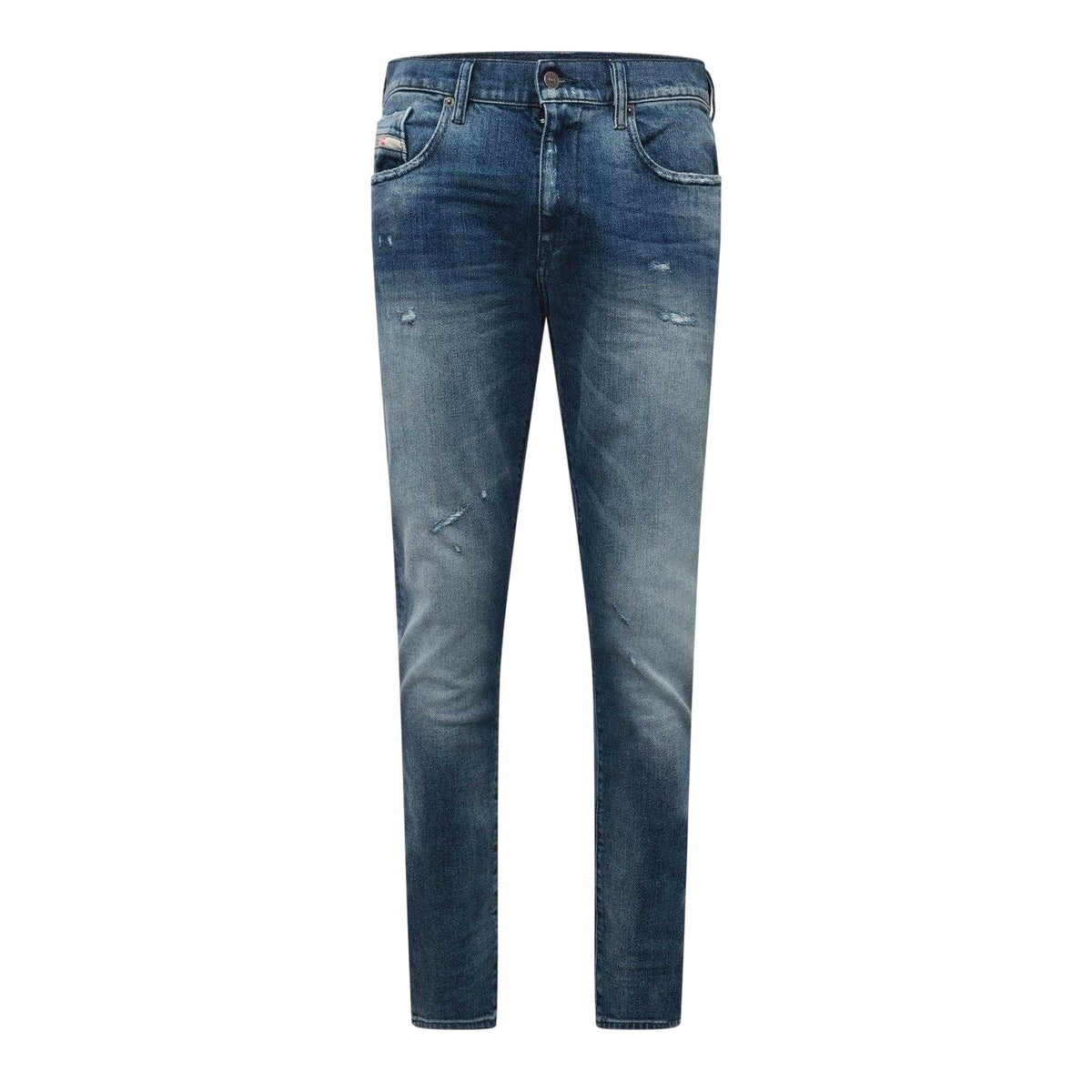Blue Denim - Front - Diesel Mens 2019 D-Strukt Denim Distressed Jeans