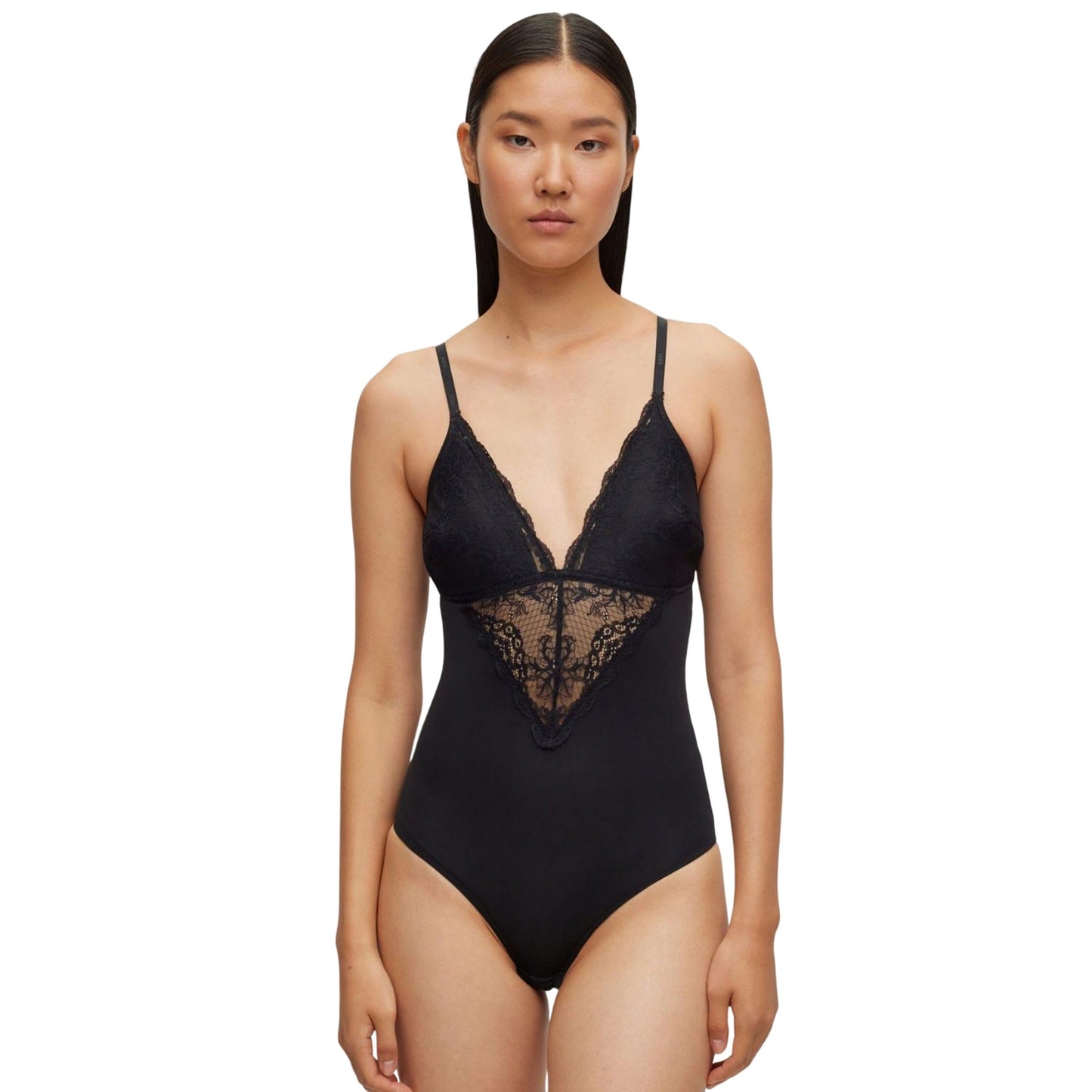 Black - Lifestyle - Hugo Boss Womens-Ladies Lace Detail Bodysuit