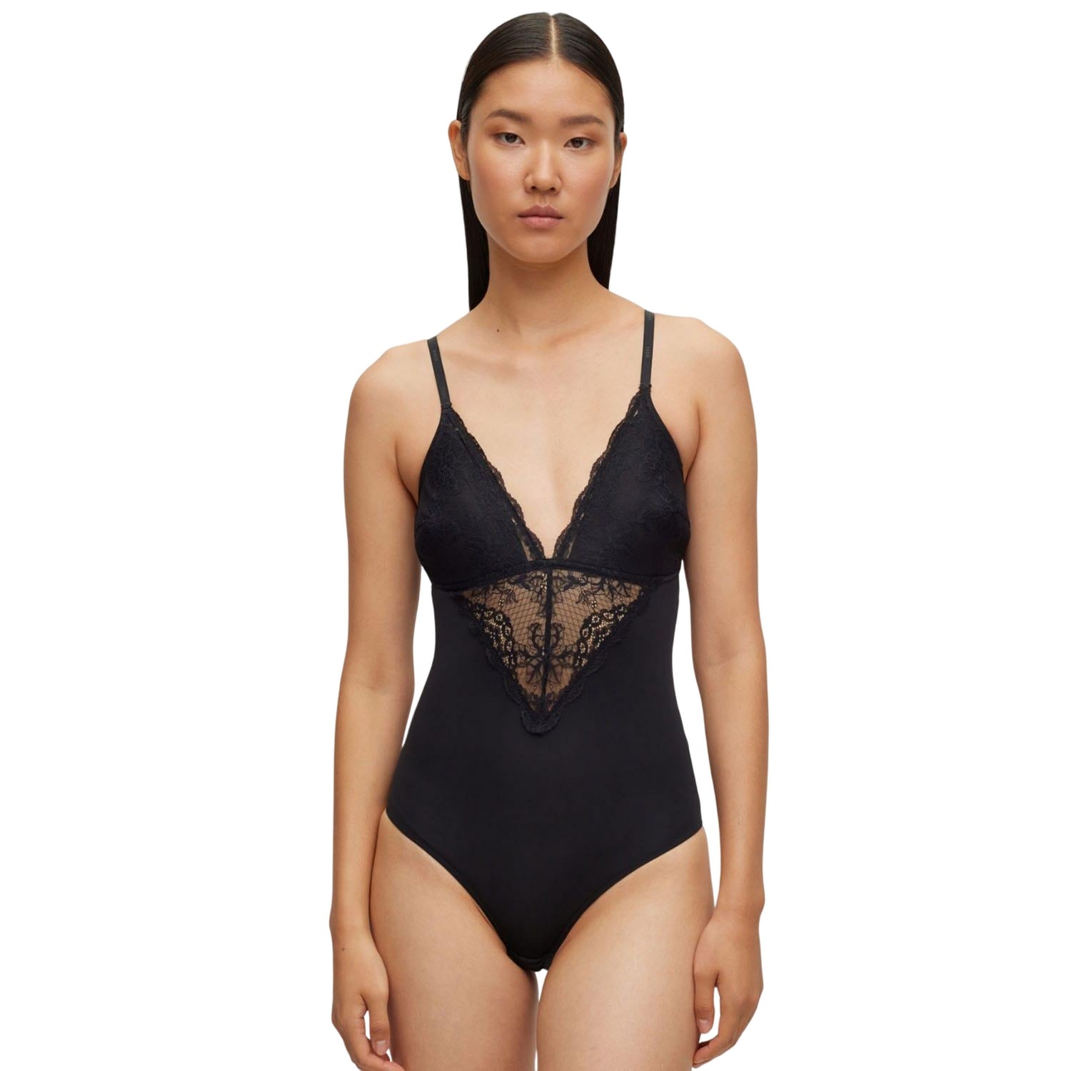 Black - Lifestyle - Hugo Boss Womens-Ladies Lace Detail Bodysuit