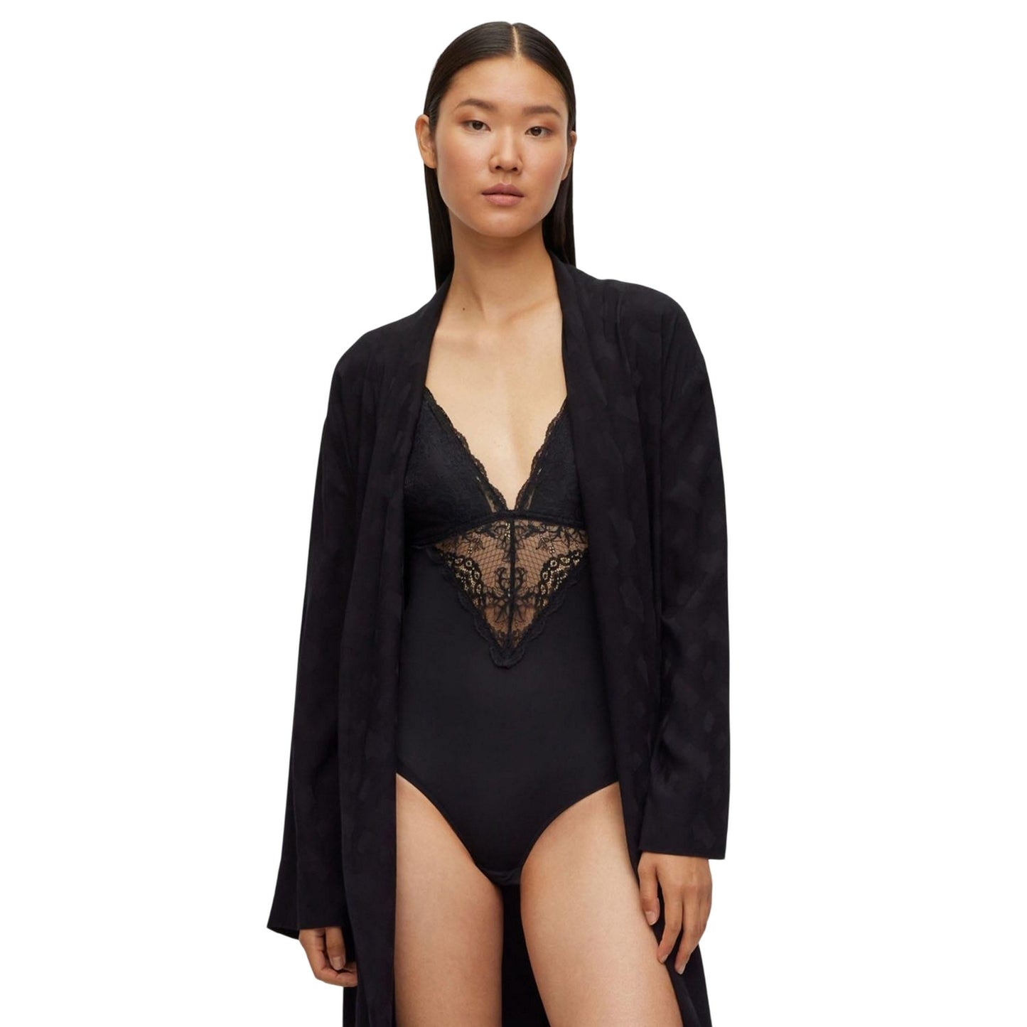 Black - Pack Shot - Hugo Boss Womens-Ladies Lace Detail Bodysuit