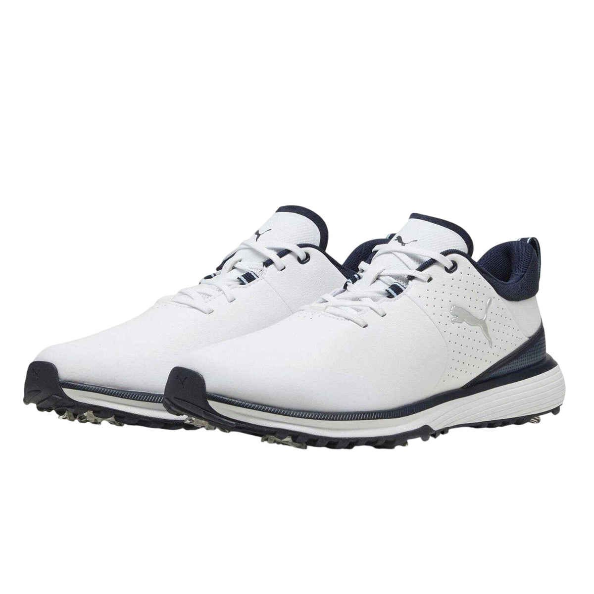 White-Silver - Pack Shot - Puma Mens Fusion Spiked Golf Shoes