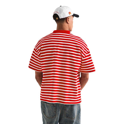 Red-Ecru - Side - Summit Mens Striped Short-Sleeved Polo Shirt