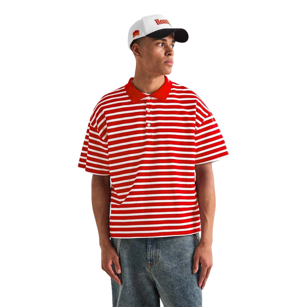 Red-Ecru - Pack Shot - Summit Mens Striped Short-Sleeved Polo Shirt