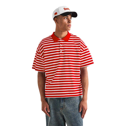 Red-Ecru - Pack Shot - Summit Mens Striped Short-Sleeved Polo Shirt