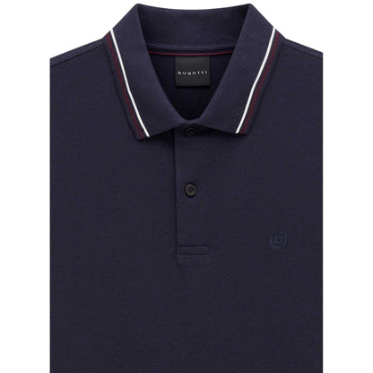 Navy - Side - Bugatti Mens Pique Short-Sleeved Polo Shirt