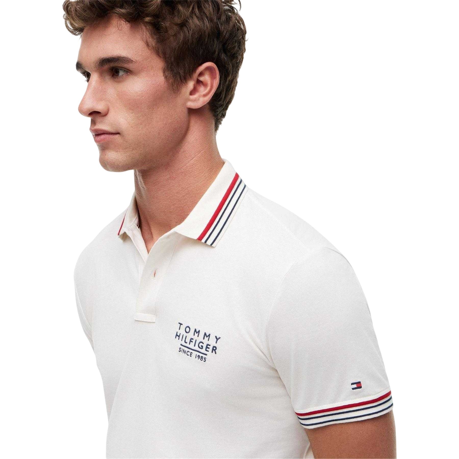 Ivory-Petal - Back - Tommy Hilfiger Mens Tipped Regular Short-Sleeved Polo Shirt