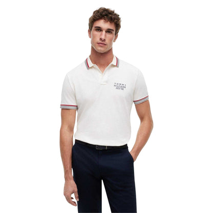 Ivory-Petal - Side - Tommy Hilfiger Mens Tipped Regular Short-Sleeved Polo Shirt