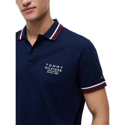 Navy - Back - Tommy Hilfiger Mens Tipped Regular Short-Sleeved Polo Shirt