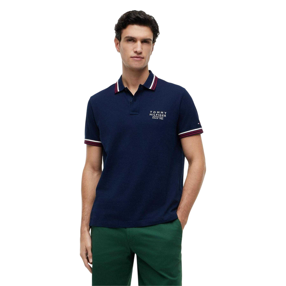 Navy - Side - Tommy Hilfiger Mens Tipped Regular Short-Sleeved Polo Shirt