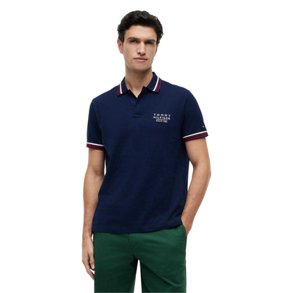 Navy - Side - Tommy Hilfiger Mens Tipped Regular Short-Sleeved Polo Shirt