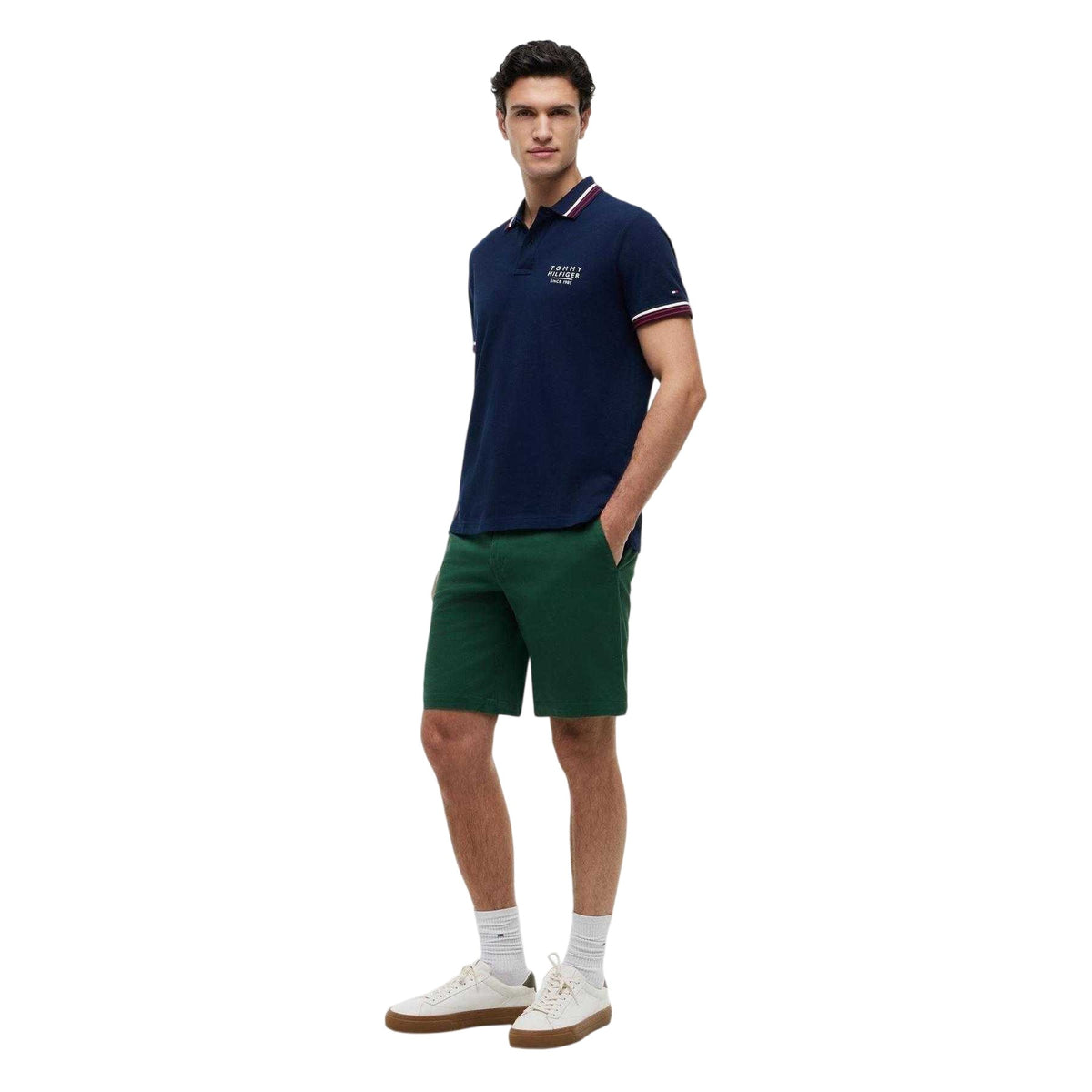 Ivory-Petal - Pack Shot - Tommy Hilfiger Mens Tipped Regular Short-Sleeved Polo Shirt