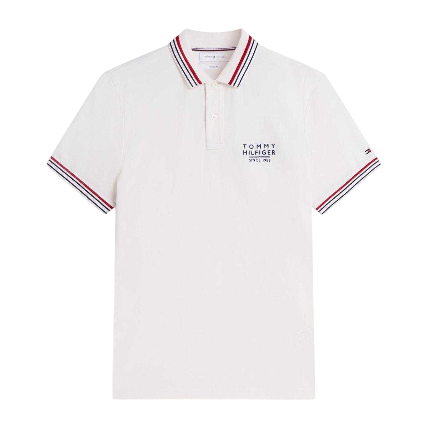 Ivory-Petal - Front - Tommy Hilfiger Mens Tipped Regular Short-Sleeved Polo Shirt