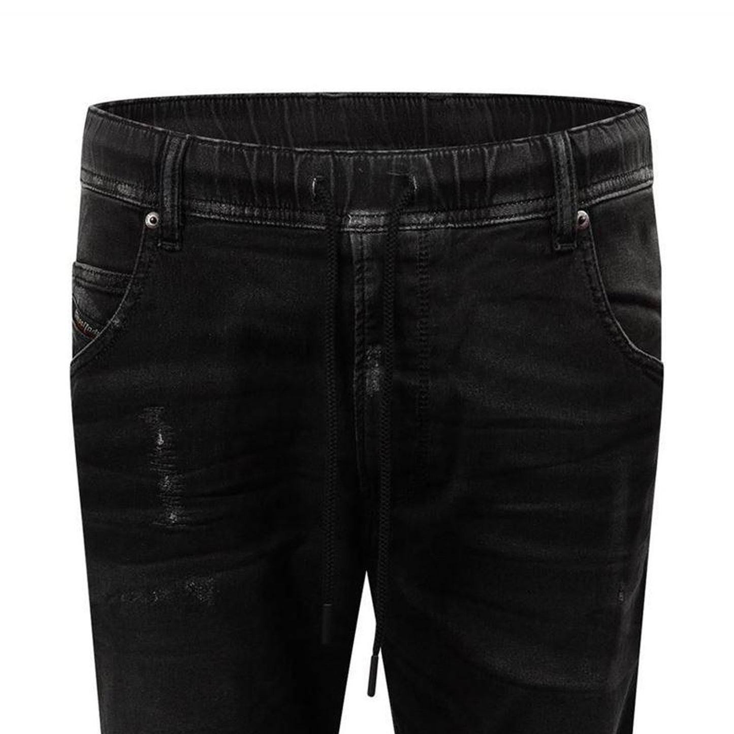 Black-Grey - Side - Diesel Mens Krooley-Ne Sweat Denim Distressed Tapered Jeans