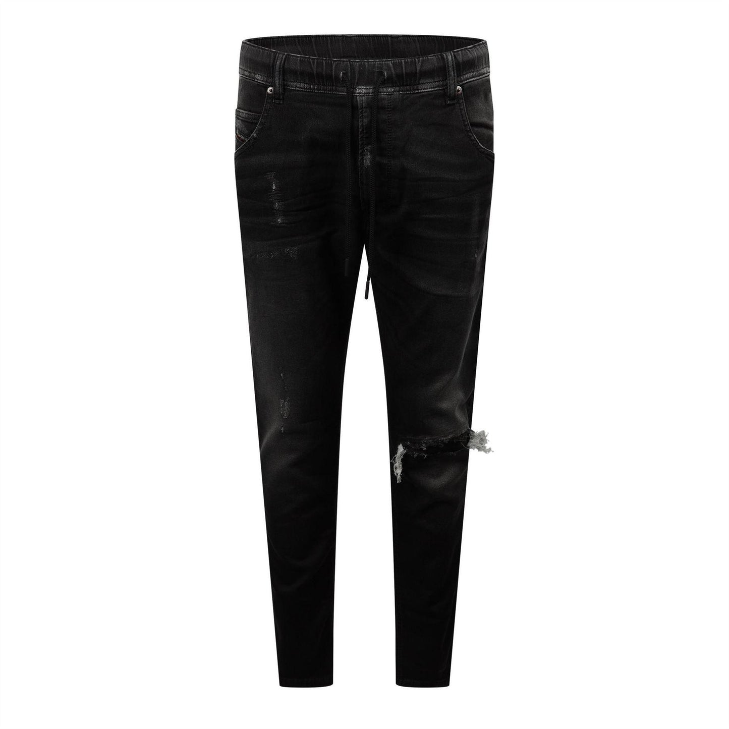 Black-Grey - Front - Diesel Mens Krooley-Ne Sweat Denim Distressed Tapered Jeans