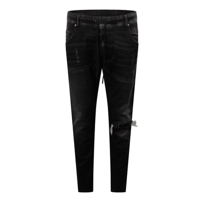 Black-Grey - Front - Diesel Mens Krooley-Ne Sweat Denim Distressed Tapered Jeans