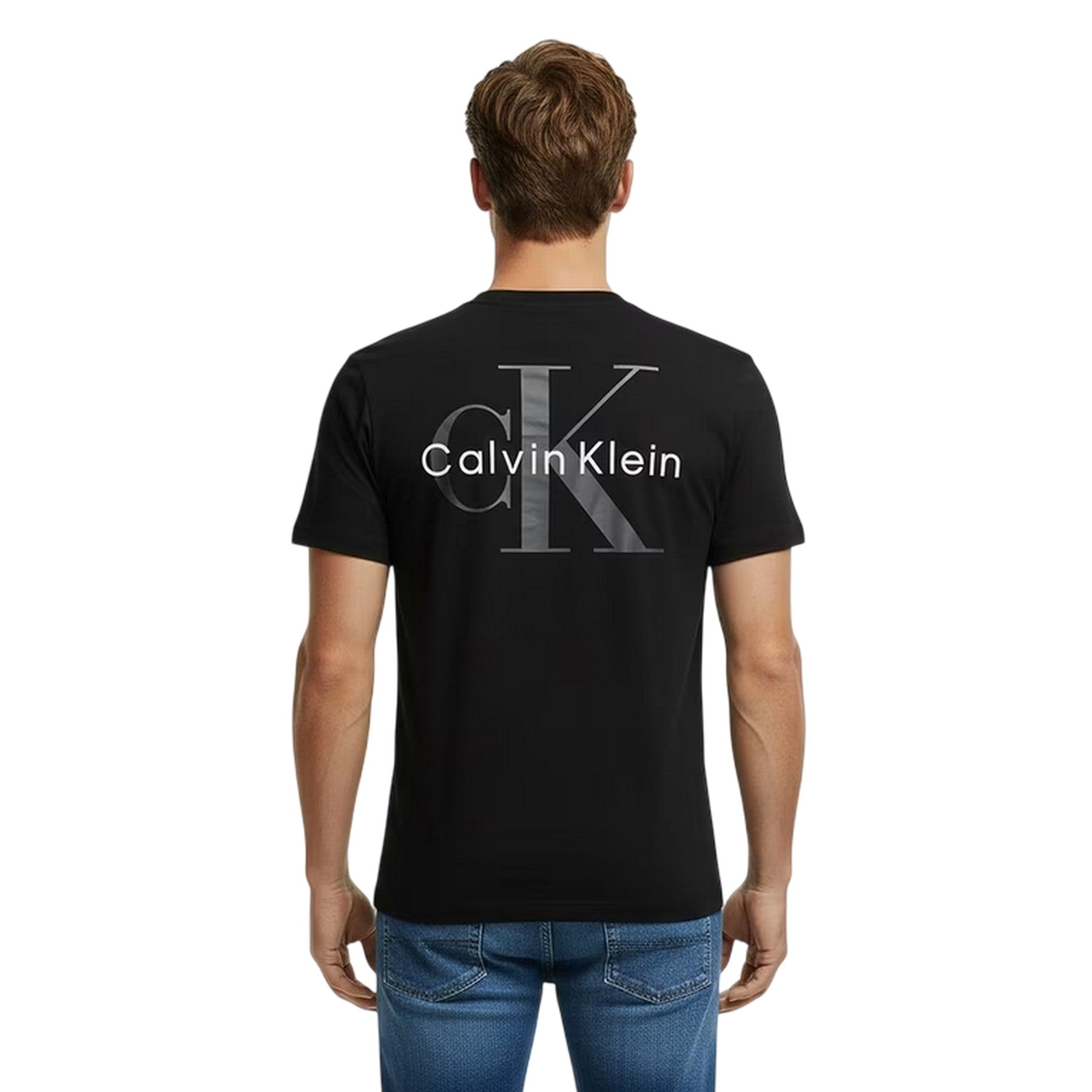 Black - Side - Calvin Klein Mens Mono Back Print Regular T-Shirt