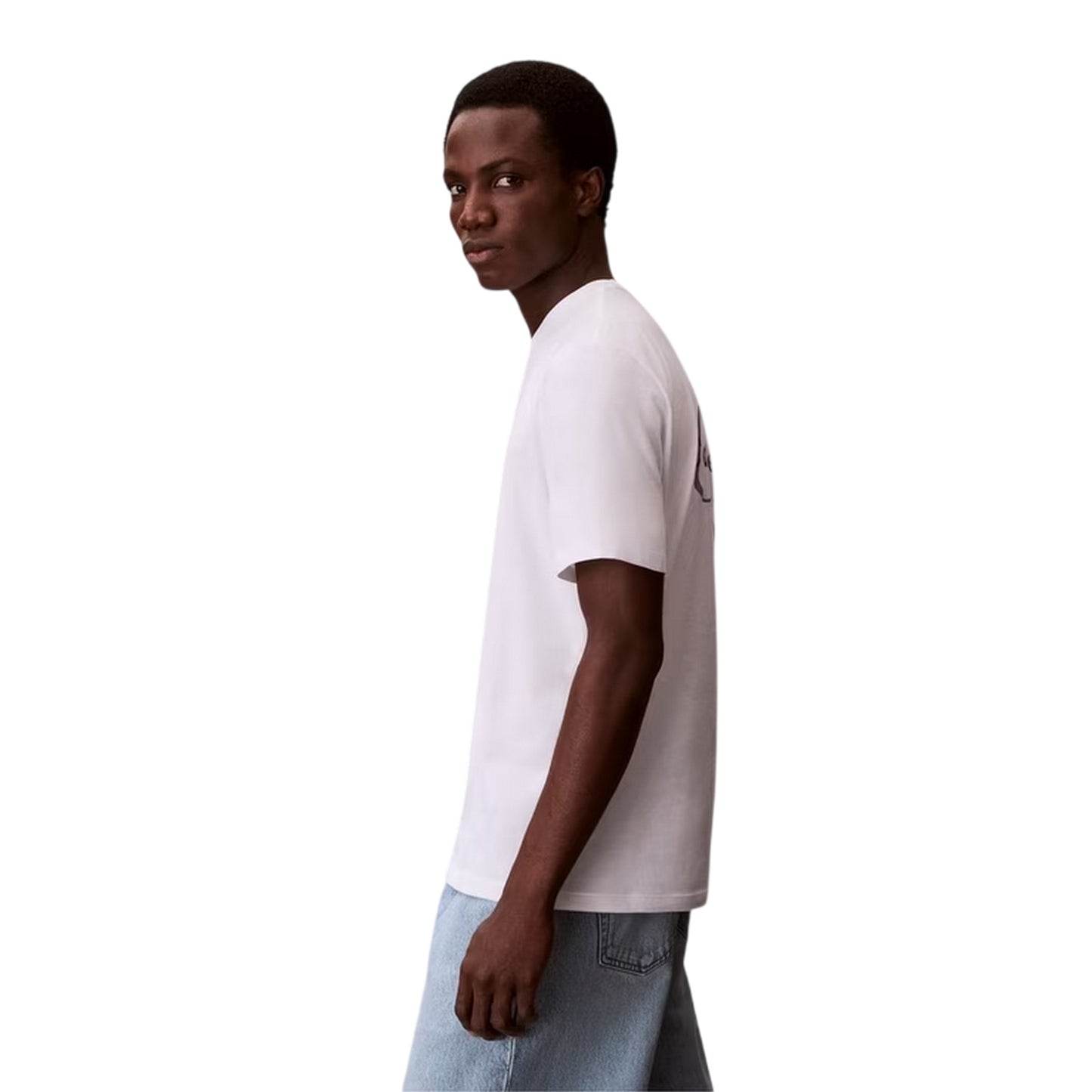 Bright White - Side - Calvin Klein Mens Mono Back Print Regular T-Shirt