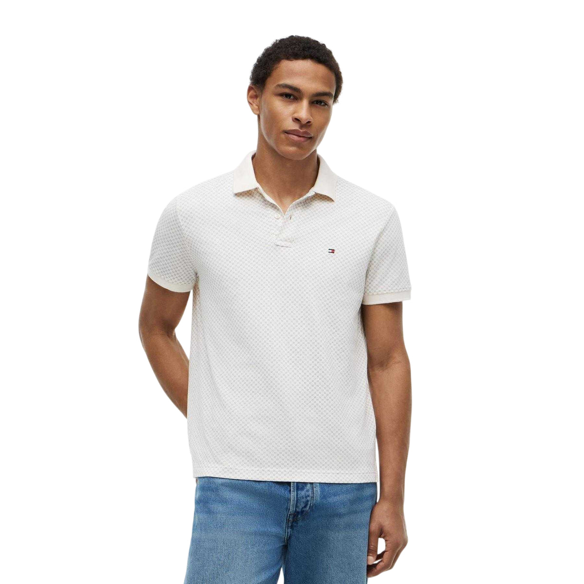 Ivory-Petal - Side - Tommy Hilfiger Mens Geometric Polo Shirt