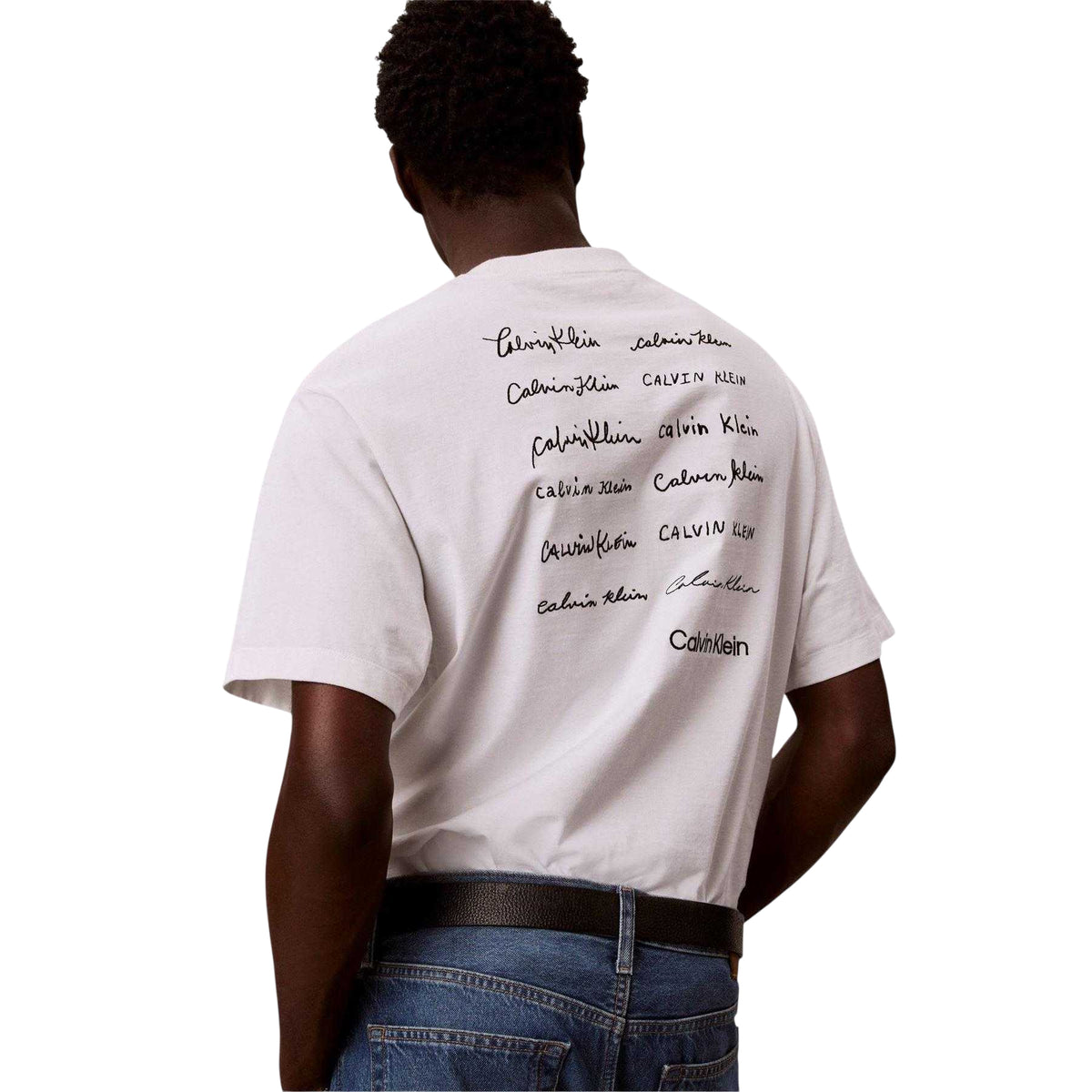 Bright White - Back - Calvin Klein Mens Script Relaxed Fit T-Shirt
