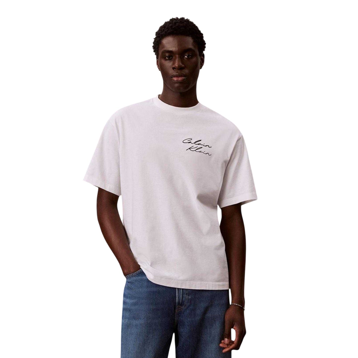 Bright White - Side - Calvin Klein Mens Script Relaxed Fit T-Shirt