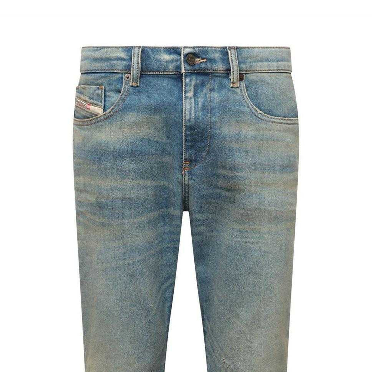 Blue Denim - Side - Diesel Mens 2019 D-Strukt Washed Faded Slim Jeans