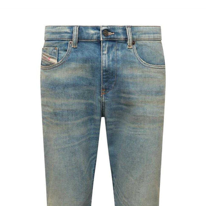 Blue Denim - Side - Diesel Mens 2019 D-Strukt Washed Faded Slim Jeans