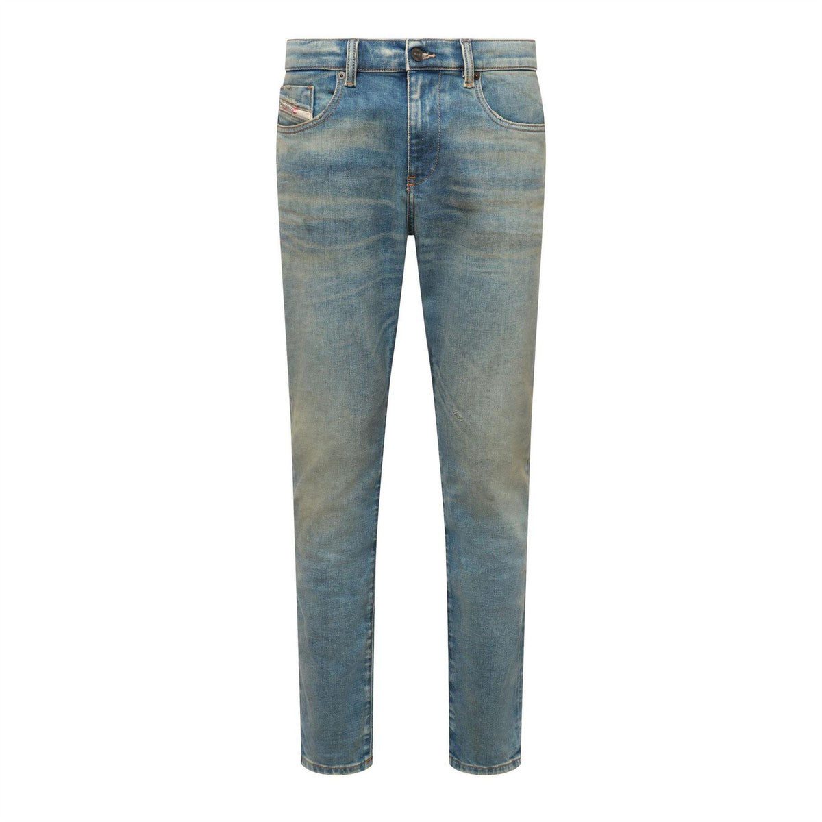 Blue Denim - Front - Diesel Mens 2019 D-Strukt Washed Faded Slim Jeans