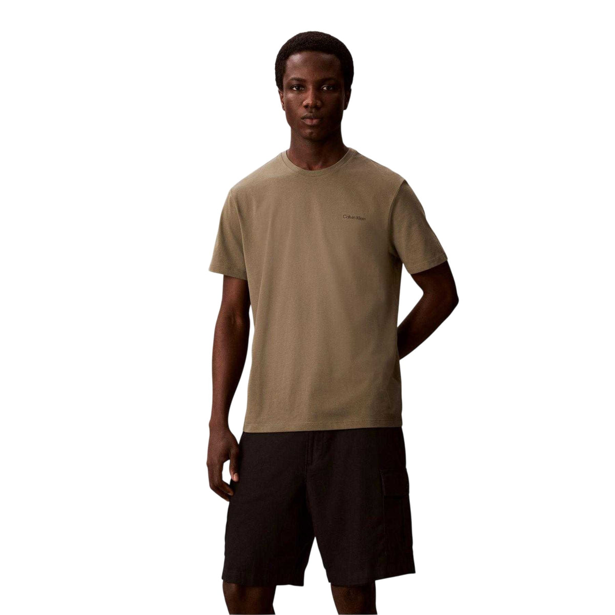 Dusty Olive - Side - Calvin Klein Mens Small Logo T-Shirt