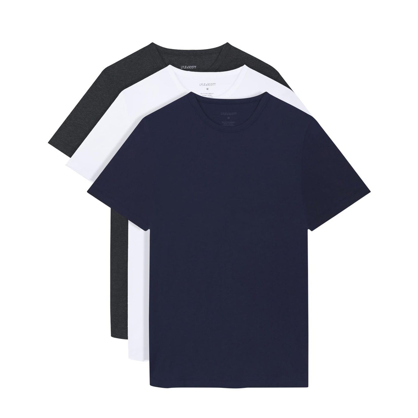 Peacoat-White-Charcoal - Front - Lyle & Scott Mens Maxwell T-Shirt (Pack of 3)