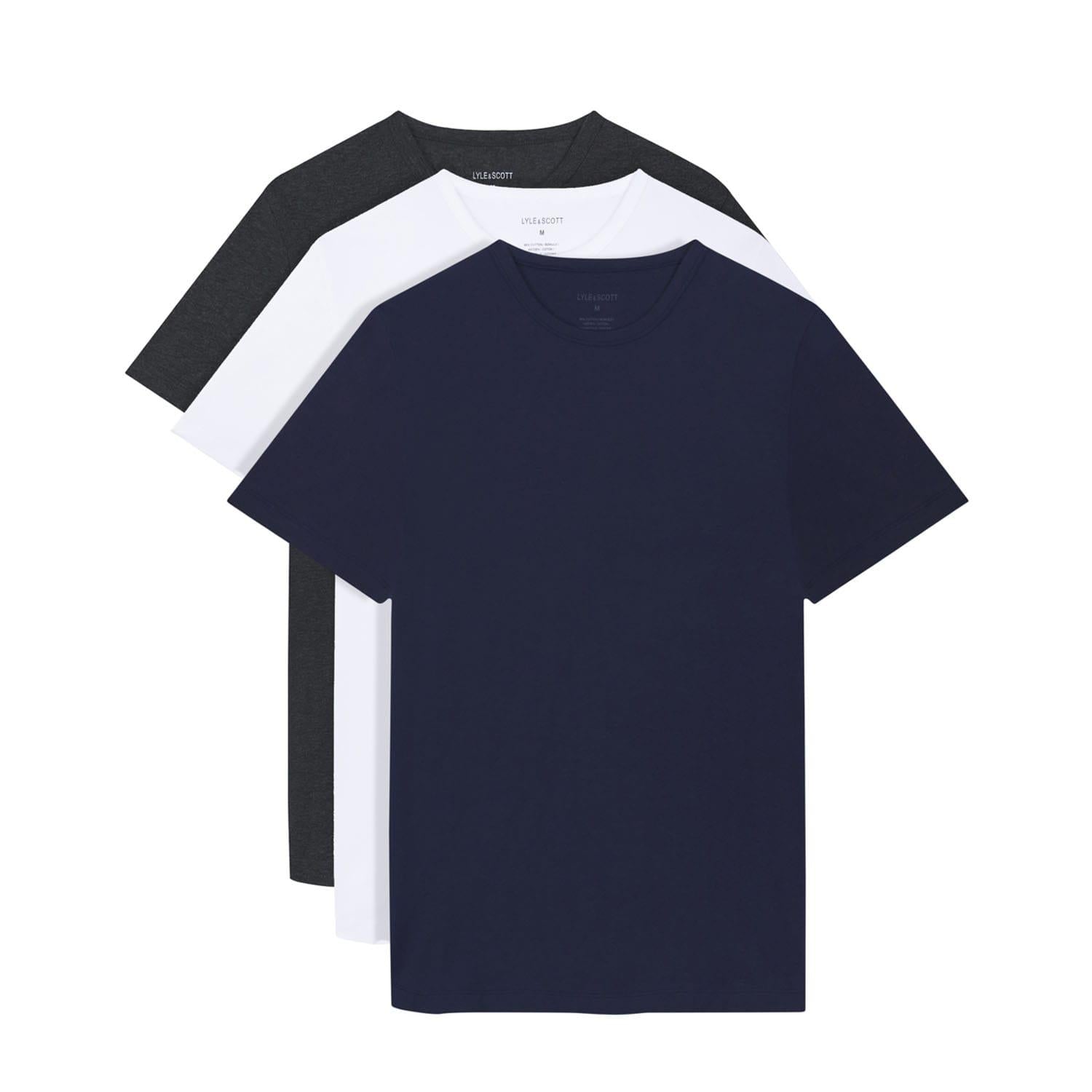 Peacoat-White-Charcoal - Front - Lyle & Scott Mens Maxwell T-Shirt (Pack of 3)