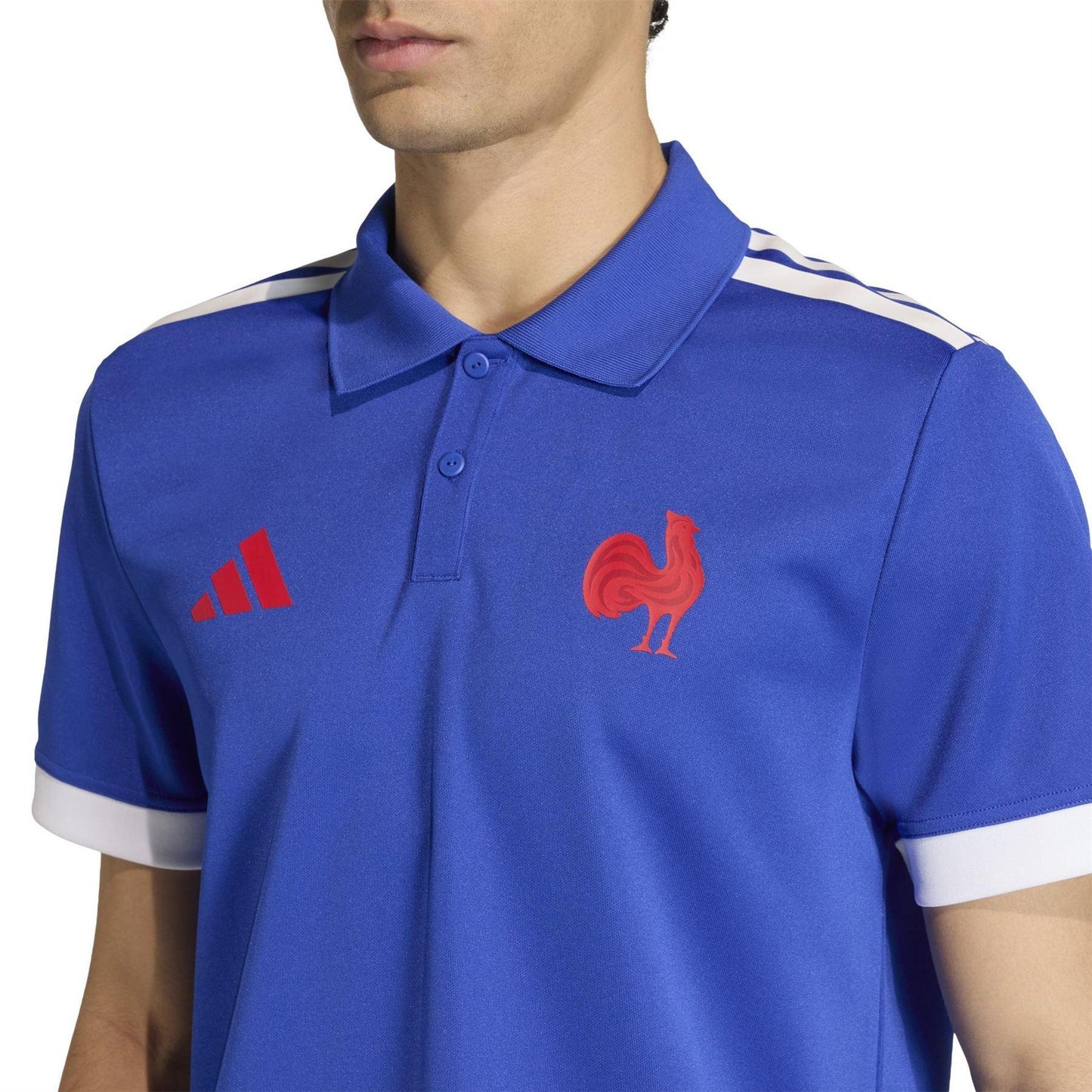 Light Blue - Side - Adidas Unisex Adult France FFR Rugby Polo Shirt